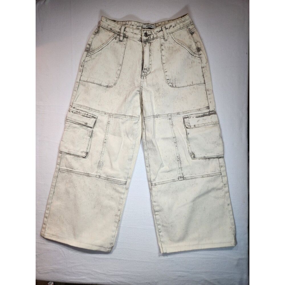 American Bazi Womens Cargo Ankle Pants Size M Off White Cream Utility Wide Leg